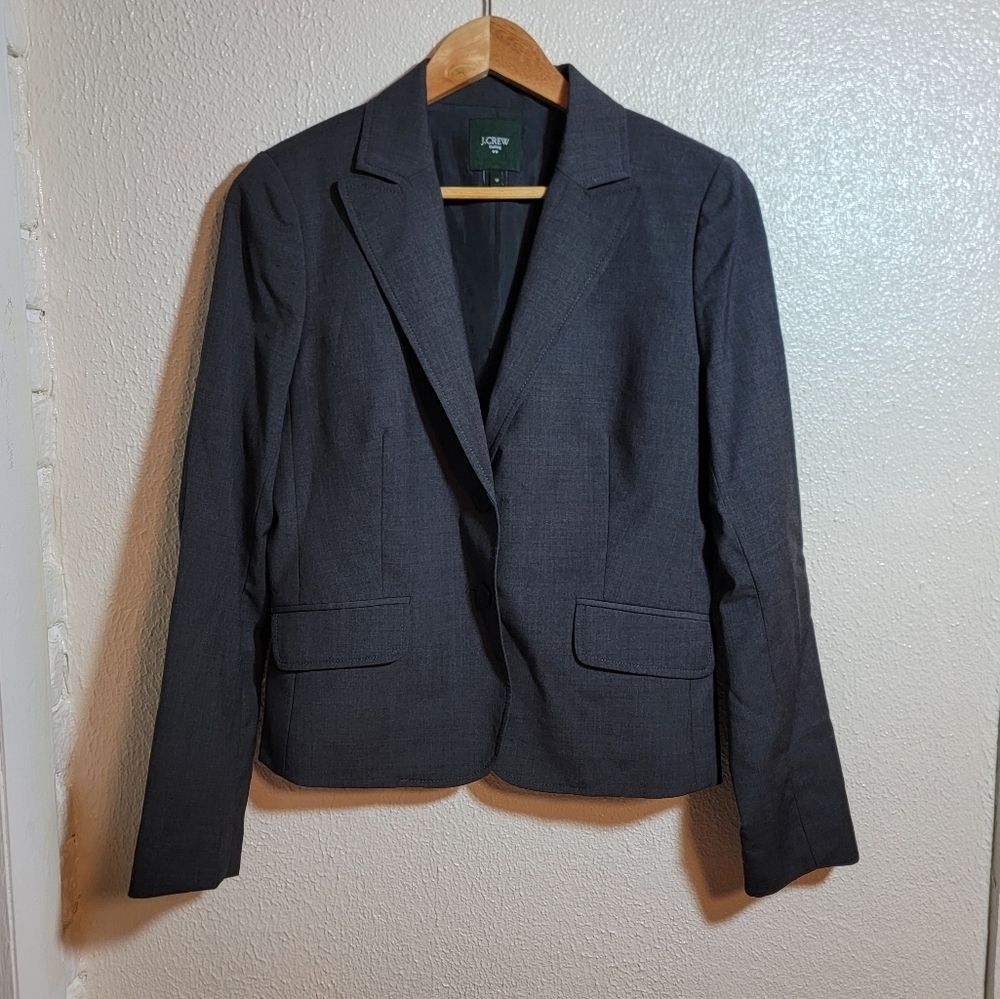 J Crew Women's Suiting 100% Wool 2-Button Blazer sz 10 Dark Gray Office Casual